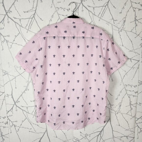 Lanikasurf Pink Seersucker Turtle Print Button Front Shirt - Picture 3 of 5
